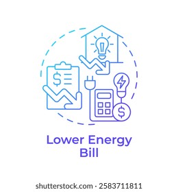 Lower energy bill blue gradient concept icon. Taxes, calculation. Finance, electricity. Round shape line illustration. Abstract idea. Graphic design. Easy to use in infographic, presentation