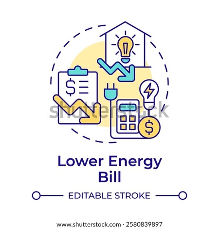 Lower energy bill multi color concept icon. Taxes, calculation. Finance, electricity. Round shape line illustration. Abstract idea. Graphic design. Easy to use in infographic, presentation
