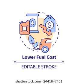 Lower fuel cost multi color concept icon. Price reduction. Fleet expenses, gas prices. Round shape line illustration. Abstract idea. Graphic design. Easy to use in infographic, presentation