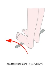 The lower half of the woman's body in an exercise pose for the development of flexibility of the toes. Vector. Isolated on white background