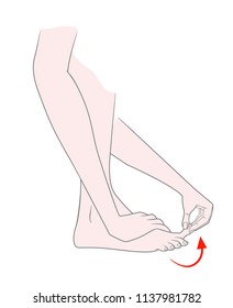 The lower half of the woman's body in an exercise pose for the development of flexibility of the toes. Vector. Isolated on white background