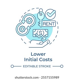 Lower initial costs light blue concept icon. Renting equipment. Contract manufacturing benefit. Round shape line illustration. Abstract idea. Graphic design. Easy to use in article
