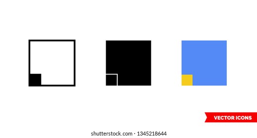 Lower left corner icon of 3 types: color, black and white, outline. Isolated vector sign symbol.