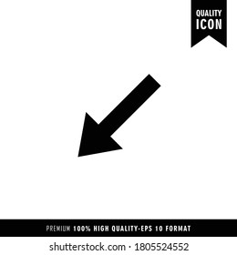 Lower left oblique arrow black color of flat simple icon. Web apps security Kit illustration vector of mobile application. Modern style of design. Line single minimalistic sign