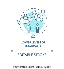 Niedrigere Niveaus auf Ungleichheit türkisblaues Konzeptsymbol. Zentral geplante ES Vorteile abstrakte Idee dünne Linie Illustration. Einzeln Umrisszeichnung. Bearbeitbarer Strich. Arial, Myriad Pro Fett Schriftarten verwendet