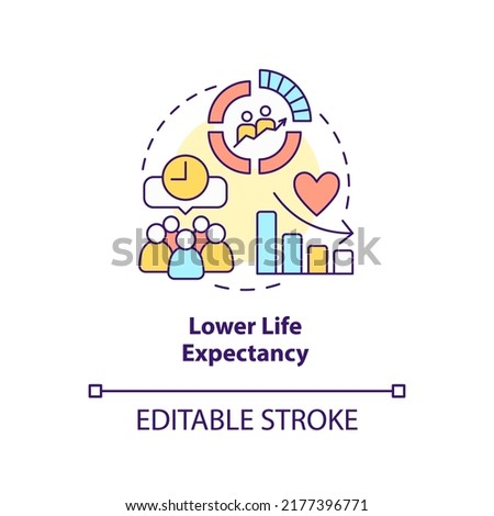 Lower life expectancy concept icon. Effect of global overpopulation abstract idea thin line illustration. Isolated outline drawing. Editable stroke. Arial, Myriad Pro-Bold fonts used
