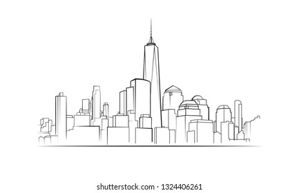 Lower Manhattan Skyline Vector Illustration