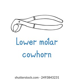 Lower Molar Cowhorn Forceps - hand drawn dental instrument