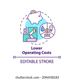 Lower Operating Costs Concept Icon. Industrial Automation Advantages Abstract Idea Thin Line Illustration. Isolated Outline Drawing. Editable Stroke. Roboto-Medium, Myriad Pro-Bold Fonts Used