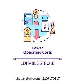 Lower Operating Costs Concept Icon. Smart Grid Benefits For Customers Abstract Idea Thin Line Illustration. Isolated Outline Drawing. Editable Stroke. Roboto-Medium, Myriad Pro-Bold Fonts Used