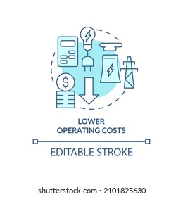 Lower Operating Costs Turquoise Concept Icon. Smart Grid Customers Benefits Abstract Idea Thin Line Illustration. Isolated Outline Drawing. Editable Stroke. Roboto-Medium, Myriad Pro-Bold Fonts Used