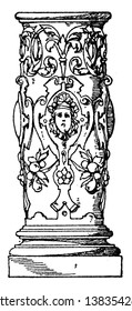 Lower Part of Column Profiled Shaft, cathedral, Germany, mayence, profiled, vintage line drawing or engraving illustration.