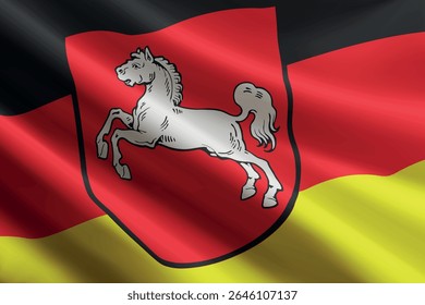 Lower Saxony flag waving in the wind, realistic detailed silk texture. State of Germany