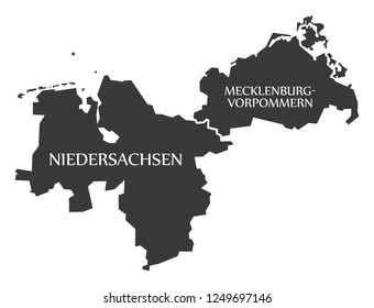 Lower Saxony - Mecklenburg Western Pomerania federal states map of Germany black with titles