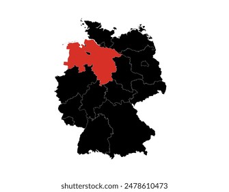 Lower Saxony ( Nidersachsen ) state highlighted on Germany map Vector.