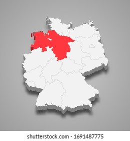 Lower Saxony state location within Germany 3d map