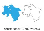 Lower Saxony state map, Germany. Map with detailed outlines and blue silhouettes