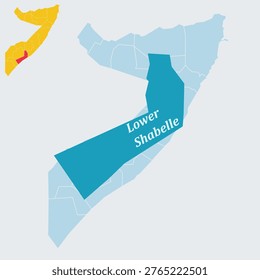 Lower Shabelle Somalia Map - Shabeellaha Hoose Region, Marka Capital and Indian Ocean Coast Vector Outline