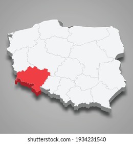 Lower Silesia region location within Poland 3d isometric map