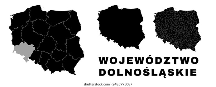 Lower Silesian map, Polish voivodeship. Poland administrative division, provinces, boroughs, and municipalities.