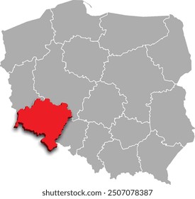 LOWER SILESIAN PROVINCE of POLAND 3d isometric map WITH ADMINISTRATIVE DIVISIONS