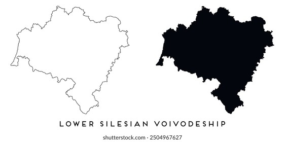 Lower Silesian Voivodeship map outline and black silhouette vector