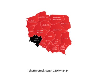 Lower Silesian voivodeship outline map Poland country state region area