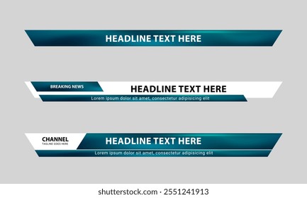 Lower third banner design. Set of lower third bar template for breaking news, sports channel, streaming video. Vector illustration