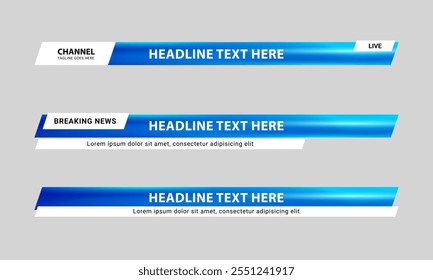 Lower third banner design. Set of lower third bar template for breaking news, sports channel, streaming video. Vector illustration