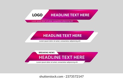 Lower third banner templates for Television, Video and Media Channels. Modern headline bar layout design vector