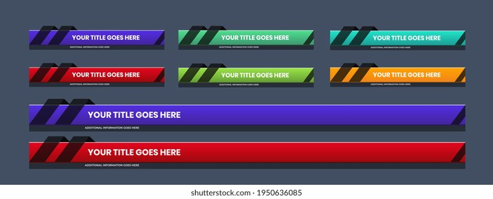 El tercer mejor diseño inferior con la forma y el color de moda. Título de superposición de Twitch, titular, noticias, reportero, transmisiones en vivo de fondo de texto. ilustración vectorial.