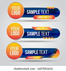 Lower third blue abstract banners news sets.Video headline title template bar screen broadcast bar name.Collection of lower third for video editing on transparent background.