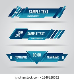 Lower third blue design template modern contemporary. Set of banners bar screen broadcast bar name. Collection of lower third for video editing on transparent background.