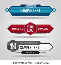 Lower third blue , red and grey design tv template modern contemporary. Set of banners bar screen broadcast show bar name. Collection of lower third for video editing on transparent background.