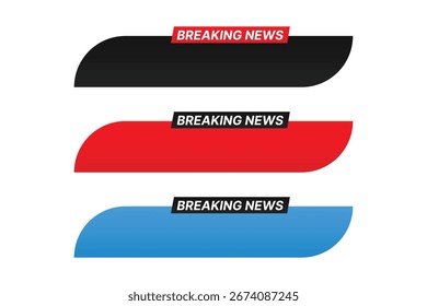 Tercio inferior para la etiqueta de diseño de noticias de última hora. Diseño azul, rojo y negro aislado sobre fondo blanco