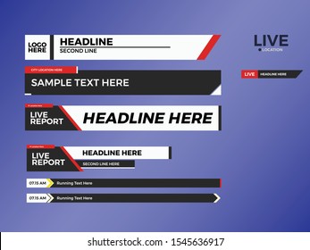 Lower Third Collection Set For News, Entertainment Or Event. Flat Design Lower Third. Live Lower Third.