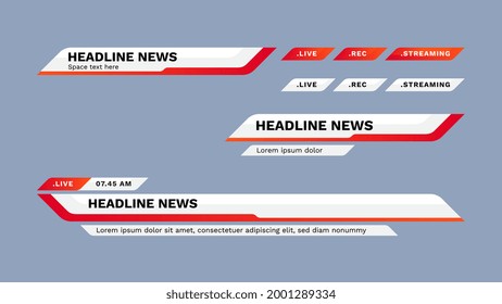 Lower third design template. Set of TV banners and bars for news and sport channel, streaming and broadcasting. Vector illustration.