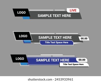Lower third design template. Set of lower third banners and bars for news and videos.