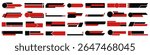 Lower third header elements collection. Set of black and red lower third header frames