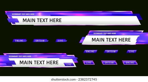 Lower third header, headline and news bar, TV banners. Online media live show text banner, television broadcast vector bar template or TV channel lower third screen tag. Breaking news title overlay