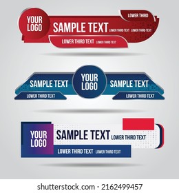 Lower third live red blue and orange design tv template modern contemporary. Set of banners bar screen broadcast show bar name. Collection of lower third for video editing on transparent background.