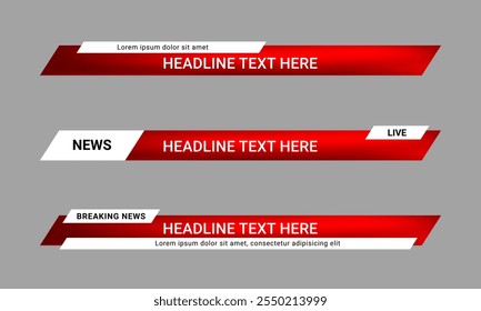 Lower third news banner. Lower third bar template for television, video and media channel. Vector illustration