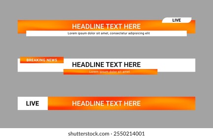 Menor tercer Anuncio de noticias. Plantilla Video de tercer bar inferior para canales de televisión, televisión y medios de comunicación. Ilustración vectorial