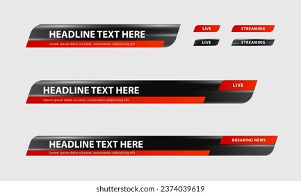 Lower third news vector. Set of lower third bar templates for television, video and media online