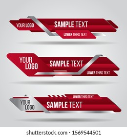 Lower third red design template modern contemporary. Set of banners bar screen broadcast bar name. Collection of lower third for video editing on transparent background.