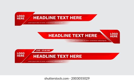 lower third template red color. Set of TV banners and bars for news and sport channels, streaming and broadcasting. Collection of lower third for video editing on transparent background.