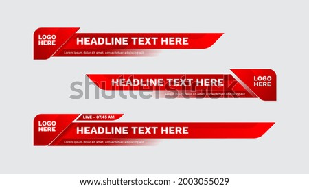 lower third template red color. Set of TV banners and bars for news and sport channels, streaming and broadcasting. Collection of lower third for video editing on transparent background.