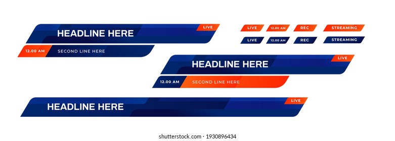 Lower third template. Set of TV banners and bars for news and sport channels, streaming and broadcasting. Collection of lower third for video editing on transparent background. Vector - Shutterstock ID 1930896434