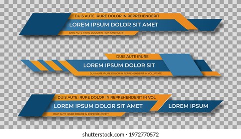 Lower third template. Set of TV banners and bars for news and sport channels, streaming and broadcasting. Collection of lower third for video editing on transparent background. Vector illustration