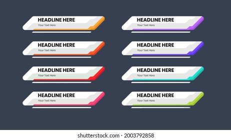 Lower third template. Set of TV banners and bars for news and sport channels, streaming and broadcasting. Collection of lower third for video editing on transparent background. Vector